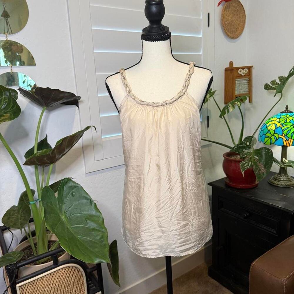 Y2K Banana Republic 100% Silk Braided Metallic Strap Cami Top Small